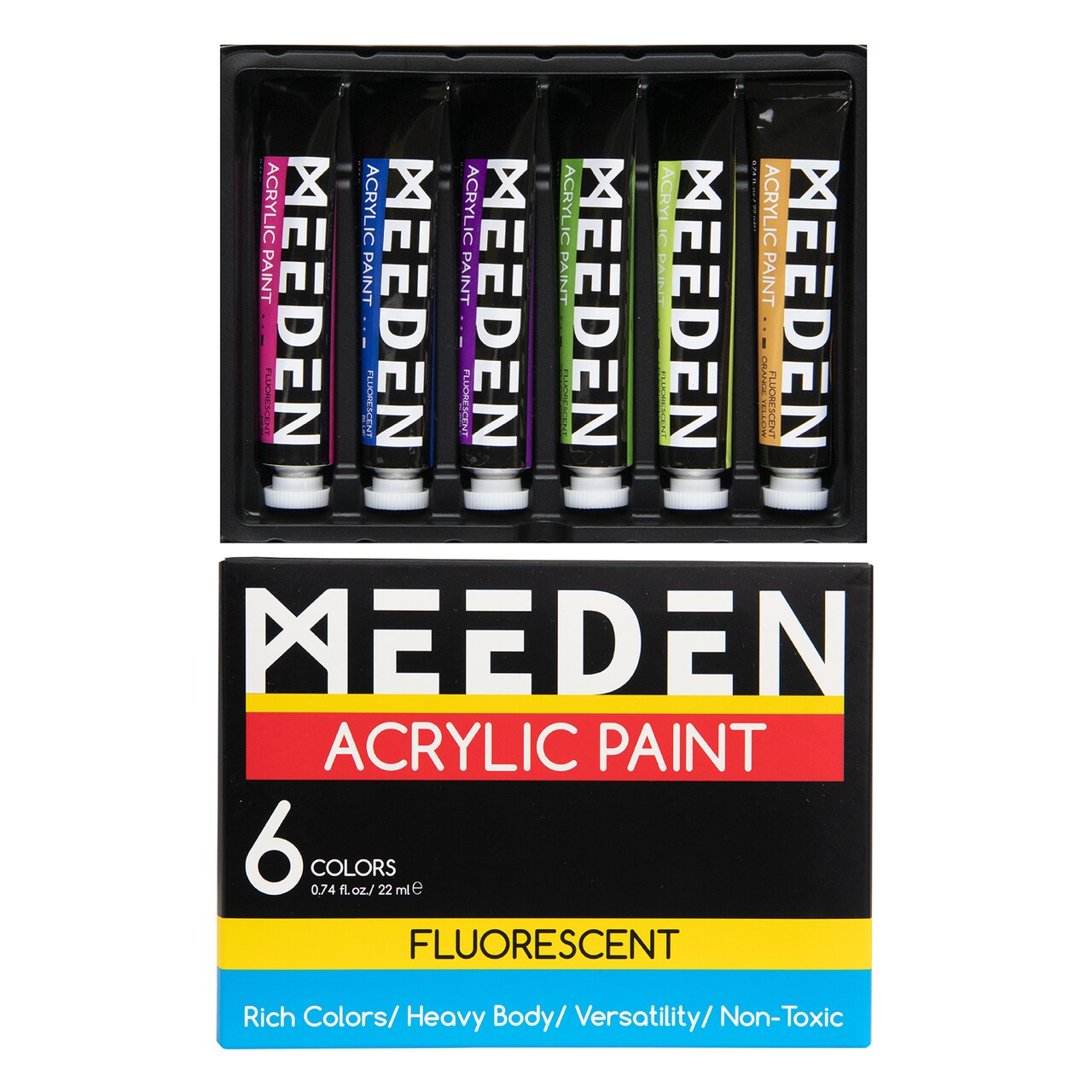 MEEDEN Fluorescent Acrylic Paint Set, Heavy Body Neon Acrylic Paint Tubes, 6 Colors 0.74 oz/22 ml, Glow in the Dark Acrylic Paints, Non Toxic Art Craft Paints for Artists Adults Beginners